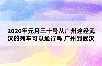 2020年元月三十号从广州途经武汉的列车可以通行吗 广州到武汉